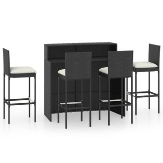 Berkfield Home 5 Piece Garden Bar Set with Cushions Poly Rattan Black