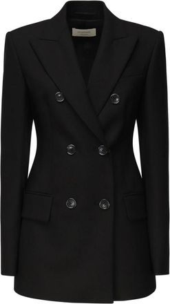Sportmax Zwarte wollen canvas getailleerde jas - Dames - Blazers - Zwart - XS - Wol - Jassen