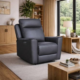 Aspire Home Accents Rivington Real Leather Power Recliner Armchair with USB Charging in Charcoal