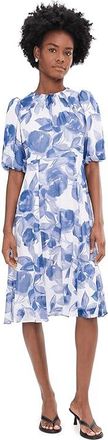 Calvin Klein Puff Sleeve Chiffon Midi Womens Dress Spring Mist : 10, Polyester
