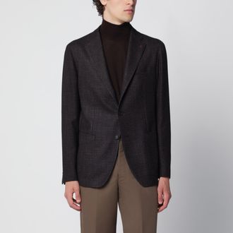 Tagliatore Giacca monopetto marrone con micro motivo check