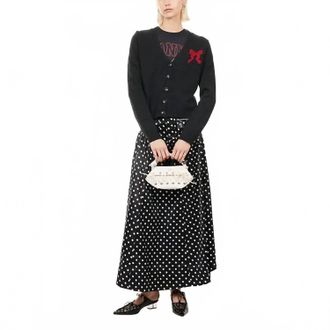 Ganni Graphic Wool Cardigan In Dark Grey