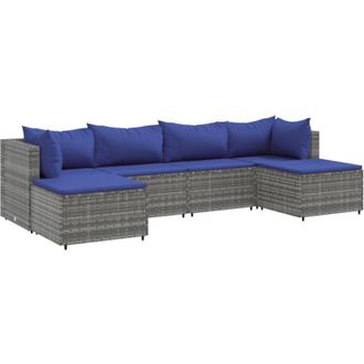 vidaXL Set De Muebles De Jard&iacute;n 6 Pzas Y Cojines Rat&aacute;n Sint&eacute;tico Gris Vidaxl