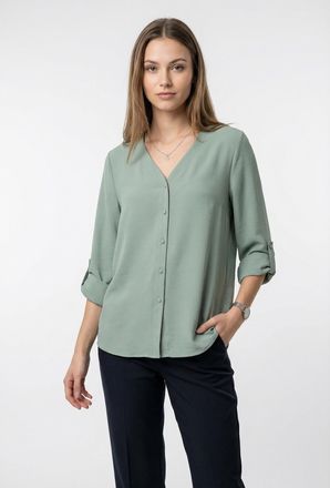 Only Shirtbluse ONLY ONLJANA METTE V-NECK LS SHIRT NOOS WVN, Damen, Gr. XS, jadeite, Web, Obermaterial: 100% Polyester, unifarben, regular fit normal, V-Au
