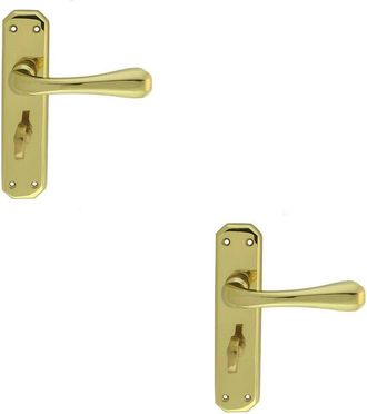Loops 2x PAIR Heavy Duty Lever on Angular Bathroom Backplate 180 x 40mm Polished Brass