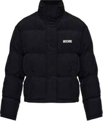 Moschino Jassen, Dames, Zwart, S, Leer, Ge&iuml;soleerd jack met opstaande kraag