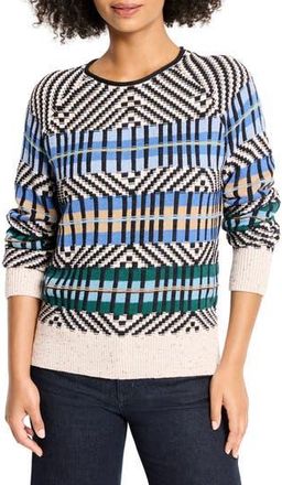 Nic+Zoe Graphic Stripe Cotton Blend Sweater in Blue Multi at Nordstrom Rack, Size Xx-Large