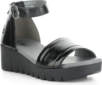 FLY London Voik Ankle Strap Platform Wedge Sandal in Black Patent at Nordstrom, Size 10-10.5Us