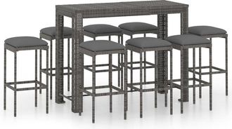 vidaXL Muebles De Bar Para Jard&iacute;n 9 Pzas Cojines Rat&aacute;n Sint&eacute;tico Gris Vidaxl