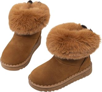 Generic Kids Girls Winter Warm Boots - Lightweight Suede Faux Lined Ankle Booties for Toddler and Little Kid(Brown,10.5 Little Kid)