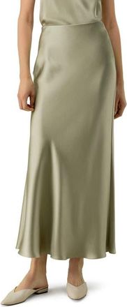 LilySilk Womens Double-Faced Silk Charmeuse Maxi Skirt in Artichoke at Nordstrom, Size 10