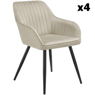 TecTake 4 sillas de comedor con aspecto de terciopelo y acolchada crema/negro