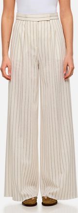 Max Mara White Clarion Pleated Wide Leg Trousers