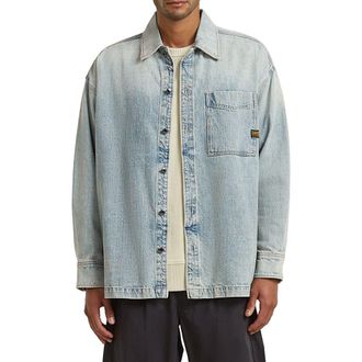 G-Star Boxy Fit Denim Button-Up Overshirt in Vintage Bornite at Nordstrom, Size X-Large