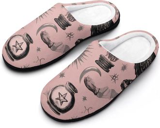 Generic Mystical Witch Crows Slippers Men Winter Warm Cotton Anti-Slip Indoor Slip-Ons House Shoes