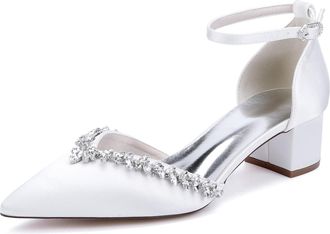 Generic Womens Wedding Party Shoes Bridal Low Heel Formal Prom Pumps Wedding Bridal Shoes 4.5Cm,White,10 UK