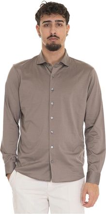 Gran Sasso Katoenen overhemd met lange mouwen en Franse hals - Heren - Casual Overhemden - Beige - M - Katoen - Overhemden