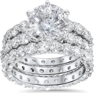 Pompeii3 9ct Diamond Engagement Ring Eternity Guard Band Set 14k White Gold Size Selectable
