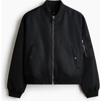 H&M Padded Nylon Bomber Jacket in Black at Nordstrom, Size Xxx-Large