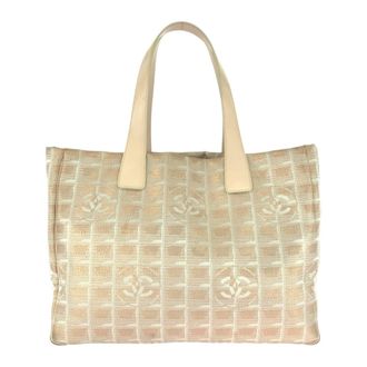 Chanel Salmon Pink Nylon Leather Handbag Tote Bag (Pre-Owned)