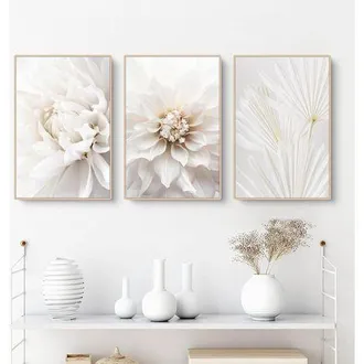 OEM Conjunto De 3 P&oacute;steres Con Im&aacute;genes De Rosas Blancas, Impresiones Modernas En Lienzo, Sin Marco, Decoraci&oacute;n De Pared, Estilo Bohemio
