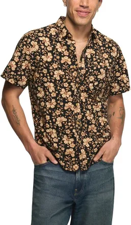 Lucky Brand Floral Short Sleeve Cotton Button-Up Shirt in Black Print at Nordstrom, Size X-Large