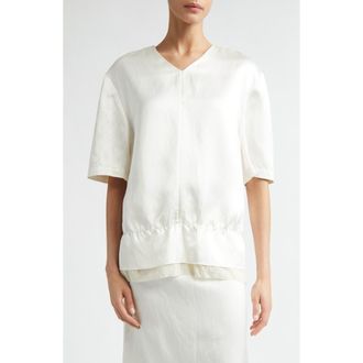 Toteme V-Neck Satin Pullover Top in White at Nordstrom, Size 2 Us