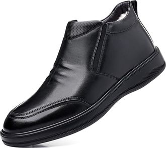 Generic Mens Classic Black Mid-top Leather Boots Business Chelsea Oxford Ankle Booties Winter Wool Warm Work Dress Boots (Black,6.5)