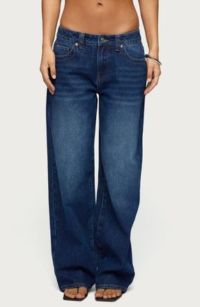 Edikted Rivka Low Rise Wide Leg Jeans in Dark-Blue-Washed at Nordstrom, Size X-Small