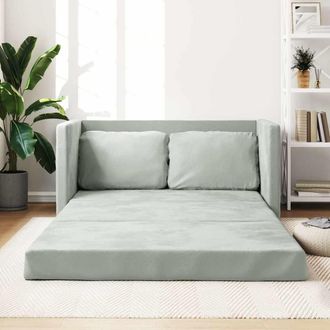 vidaXL Sof&aacute; Cama De Suelo 2 En 1 Terciopelo Gris Claro 122x204x55 Cm Vidaxl