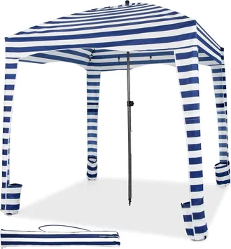 Costway Costway Sombrilla Playa Con Pared Lateral Desmontable, 183 X 183 Cm, Altura Ajustable 3 Niveles, Parasol Jardin Con Bolsa De Transporte, 8 Sacos De Ar