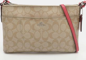 Coach East/west Pop Up Beige/pink Coated Canvas Pouch Crossbody Bag