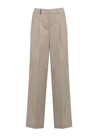 PESERICO Brown Cotton Embellished Straight-Leg Pants