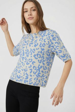 Vila Strickpullover VILA VIMAYAS O-NECK 2/4 KNIT NOOS, Damen, Gr. XXL, super light natural melan pattern:leo all aboard, Strick, Obermaterial: 50% Polyeste