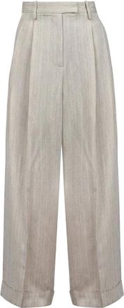 Alysi Tailored Wide Broeken - Dames - Wijde Broeken - Beige - M - Linnen - Broeken