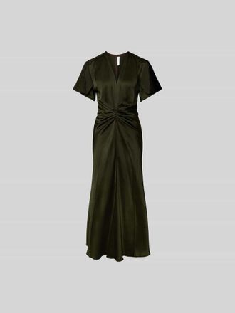 Victoria Beckham Midikleid mit V-Ausschnitt in Oliv, Gr&ouml;&szlig;e XS/S