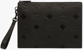 MCM Aren Wristlet Zip Pouch in Maxi Monogram Leather