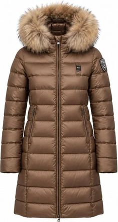 Blauer Fluffy Fur Hooded Quilted Long Down Jacket