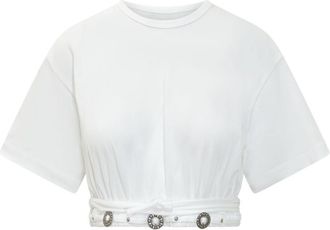 Pinko White Solid Crew Neck Top