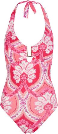Melissa Odabash Tampa Printed Halterneck Swimsuit - Pink - 48 (UK16 / XL)