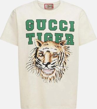 Gucci Mens Gucci Tiger Print Logo T-Shirt in White - Size: 42