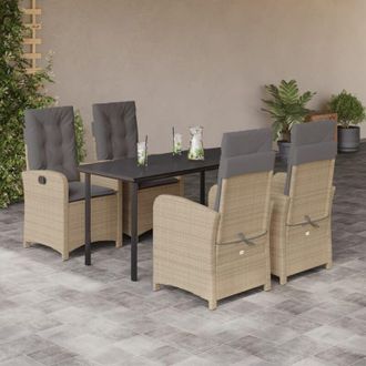 vidaXL Set Comedor De Jard&iacute;n 5 Pzas Con Cojines Rat&aacute;n Sint&eacute;tico Beige Vidaxl