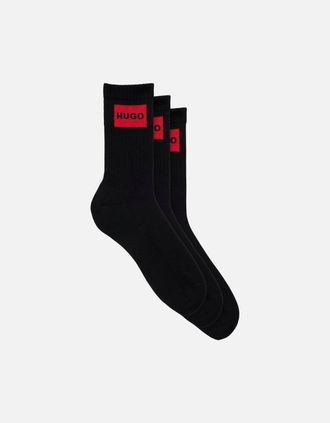 HUGO BOSS Mens 3-Pack Red Label Ribbed Sports Socks, Black - Size: 7.5/8/5/5.5/6/6.5/7