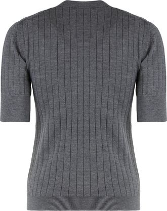 Bottega Veneta Womens Short-Sleeve Anthracite Sweater Wool