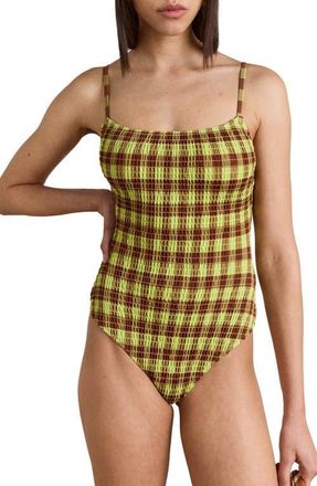 Damson Madder Lilbet Smocked One-Piece Swimsuit in Green at Nordstrom, Size 14 Us
