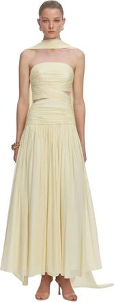 Self Portrait Georgette Scarf Midi Jurk - Dames - Avondkleed - Geel - M - Polyester - Kleedjes