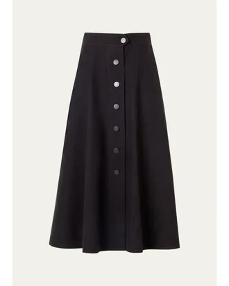Akris Button-Front Cotton Denim Midi Skirt