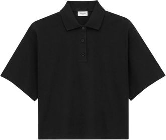 Saint Laurent Tops, Dames, Zwart, L, Katoen, Cassandre Polo Shirt