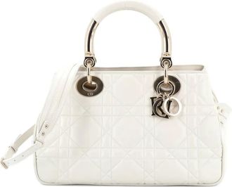 Dior Borsa tote Lady 95.22 Cannage media in pelle goffrata con motivo - Bianco