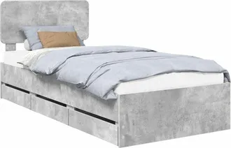 vidaXL Bed Frame with Drawer Concrete Grey 75 x 190 cm Engineer Wood vidaXL